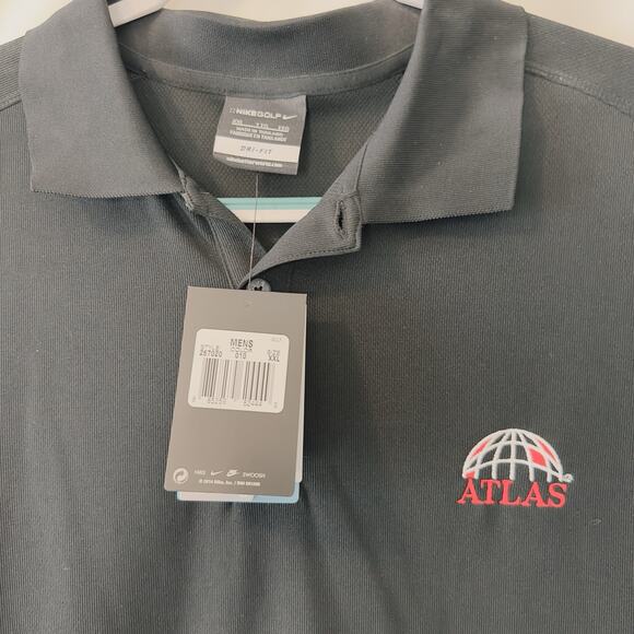 Nike Golf Dri Fit XXL Black Polo ATLAS Embroidery logo Swoosh NWT - Picture 8 of 13